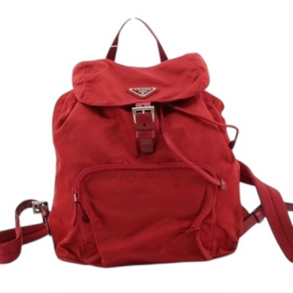 PRADA Red Nylon & Leather Triangle Backpack - Picture 5 of 15